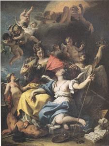 RICCI, Sebastiano Allegory of France as Minerva or Wisdom Who Treads Ignorance Underfoot and Crowns Martial Virtue (mk05) Norge oil painting art